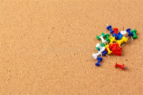 Group Of Colorful Push Pins On Cork Bulletin Board Stock Image Image