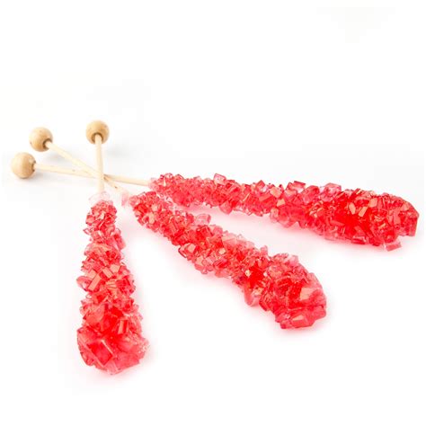 Large Unwrapped Red Rock Candy Crystal Sticks Strawberry Rock Candy