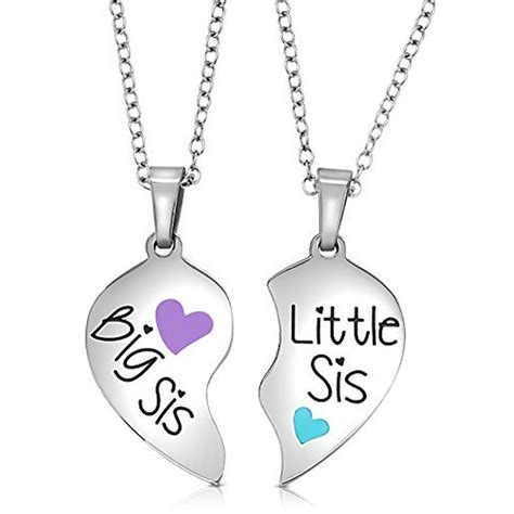 Sheridanstar Set Of 2 Piece Heart Halves Matching Big Sis Little Lil Sis Sisters Necklace