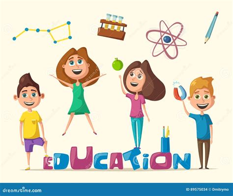 Children And Education Banner Cartoon Vector Illustration Stock Vector