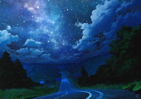 Safebooru Clouds Commentary Request Dutch Angle Grass Mocha Cotton Night Night Sky No Humans
