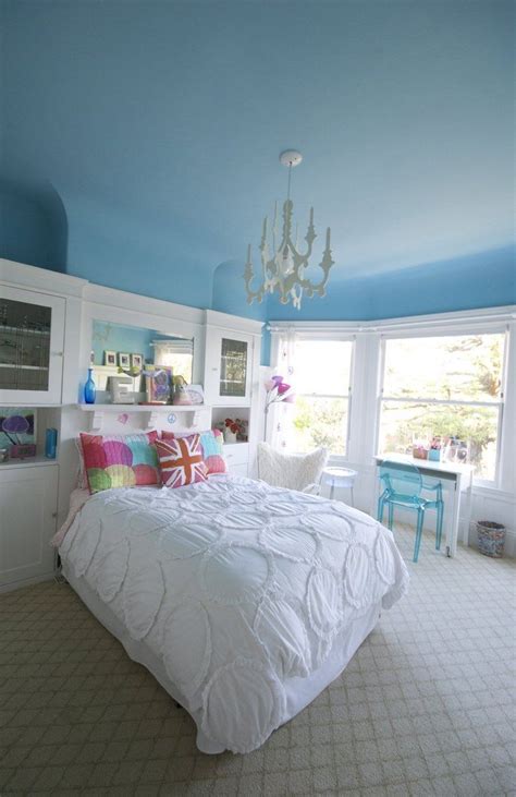 Lisas Colorful Art Filled Home Remodel Bedroom Blue Ceiling