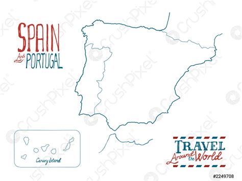 Mapa de España y Portugal dibujado a mano sobre vector de stock Crushpixel
