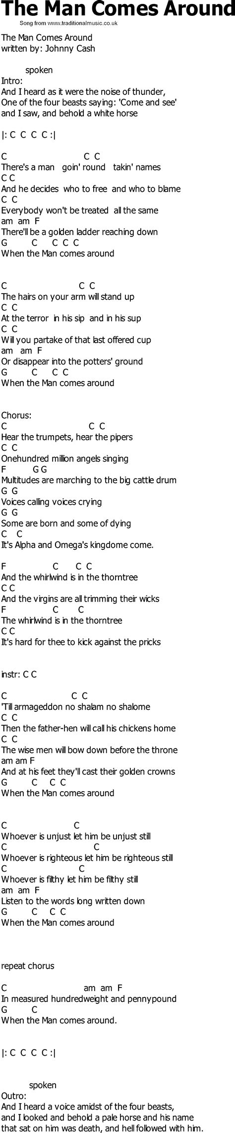 Old Country Song Lyrics With Chords The Man Comes Around