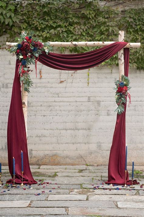 Flower Arch Décor With Drape Set Of 2 Burgundy And Navy Blue Wedding