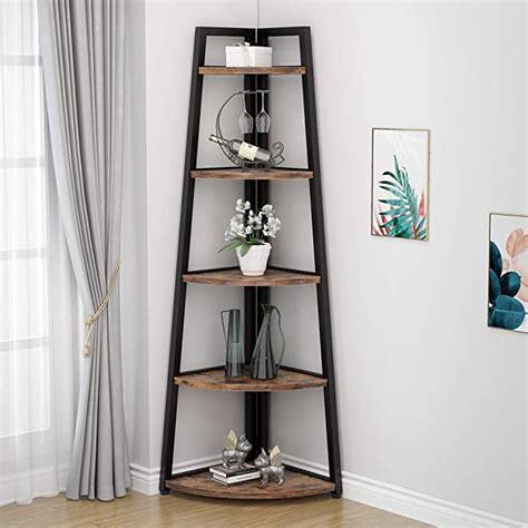 Tribesigns 70 Inch Tall Corner Shelf 5 Tier Rustic Corner Bookshelf
