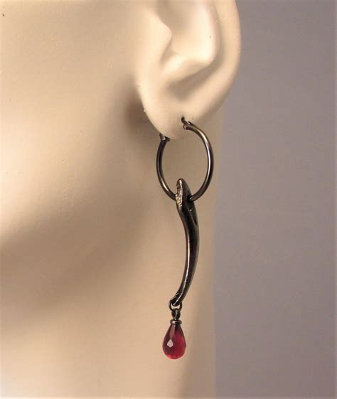Fang Earring Gothic Jewelry Goth Fang Earring Red Stone Hoop