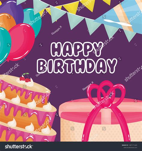 happy birthday card cake t balloons vector de stock libre de regalías 1387171445