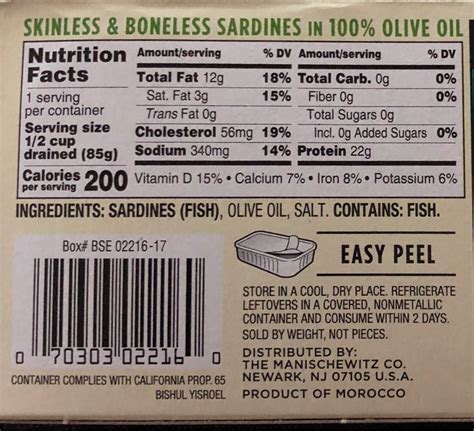 Skinless Boneless Sardines Nutritional Value Nutrition Pics