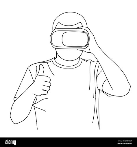 An Illustration Drawing Of A Young Man Using Virtual Reality Glasses