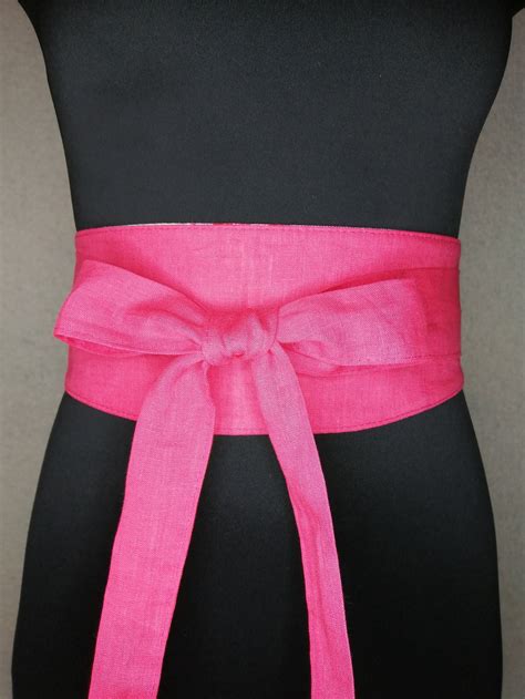 Linen Hot Pink Women S Obi Belt Wide Reversible Etsy