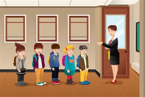 Teacher Lining Up The Students Stock Vector Illustration Of Female