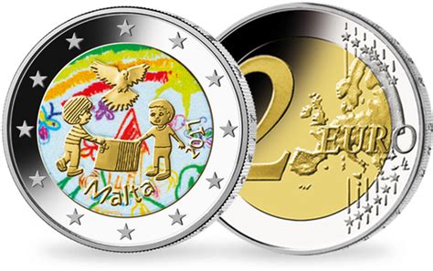 Monnaie 2 Euros Colorisée La Solidarité Entre Les Enfants Mène à La