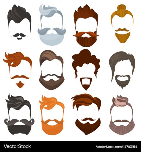 Set Of Men Cartoon Hairstyles With Beards Vector Image