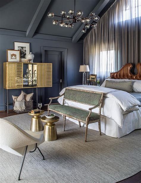 Dark Gray And Gold Bedroom With Vaulted Ceiling Contemporary Bedroom