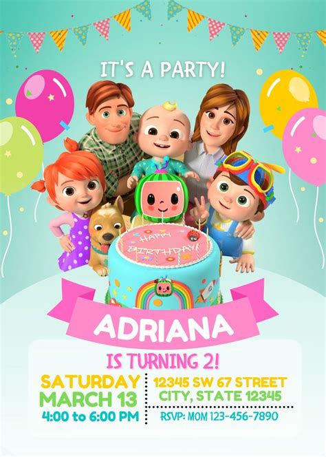 Cocomelon Birthday Party Invitation Printable In 2021 Birthday Party