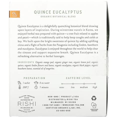 Rishi Tea Organic Botanical Blend Quince Eucalyptus Caffeine Free