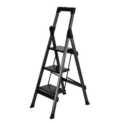 3 Step Safety Step Ladder With Handle Aluminum Black Heavy Duty