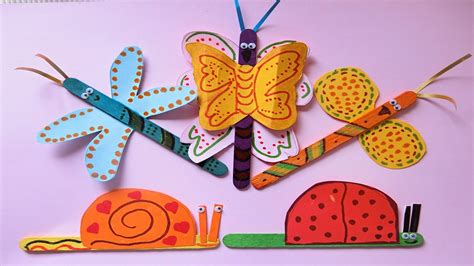 Popsicle Stick Crafts With Paper Butterfly And Snail