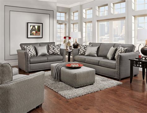 Technique Charcoal Sofa And Loveseat Fabric Living Room
