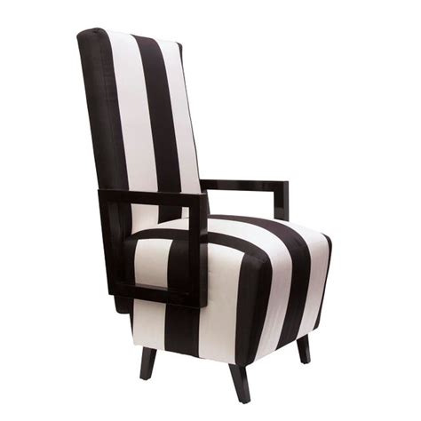 Highback Dining Chairs In Black And White Striped Silk Pair Chairish