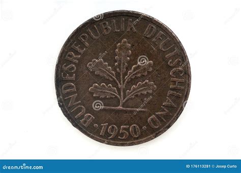 Old Coin Dated 1950 One Pfennig German Coin Stock Image Image Of