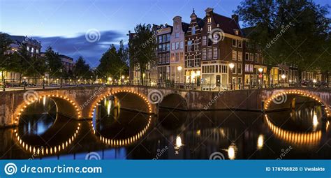 Famous Bridge In Amsterdam By Night Stock Photo Image Of Night