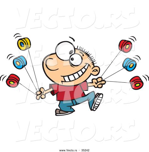 Vector Of A Smiling Cartoon Boy Using Multiple Yo Yos By Ron Leishman