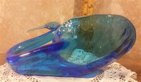 Cobalt Blue Blown Glass Swan Bowl Etsy