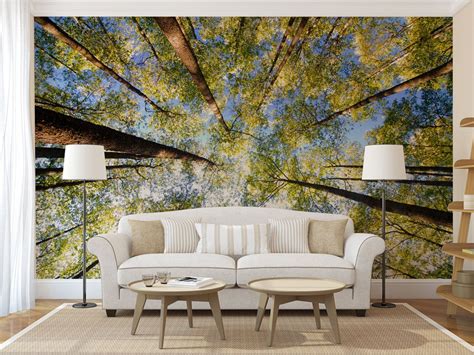 Green Forest Treetop Mural Self Adhesive Peel And Stick Large Etsy