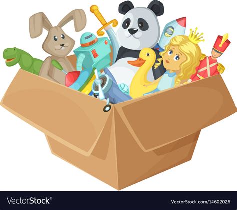 Children Toys In Cardboard Box Funny Royalty Free Vector