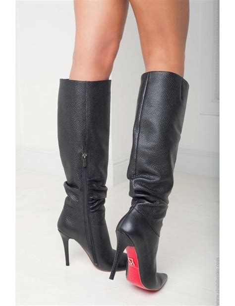 Designer Black Leather Knee Boots Italian High Heels By Sanctum Shoes