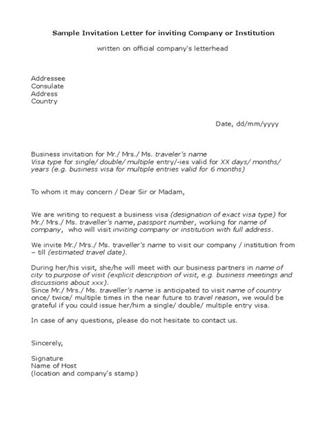 Letter of invitation to ireland sample. Invitation Letter Sample