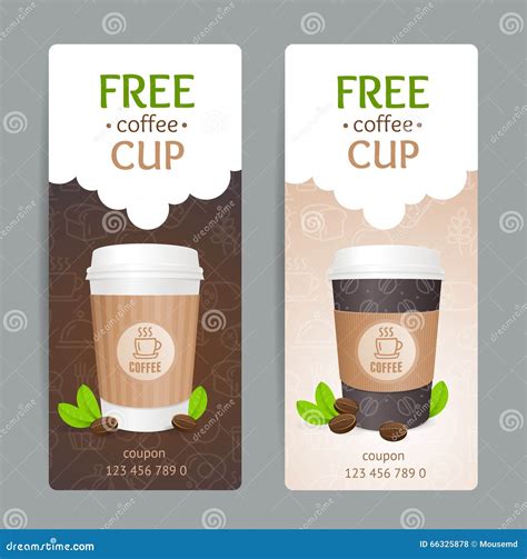 Coffee Coupon Set Free Cup Stock Vector Illustration Of Beverage