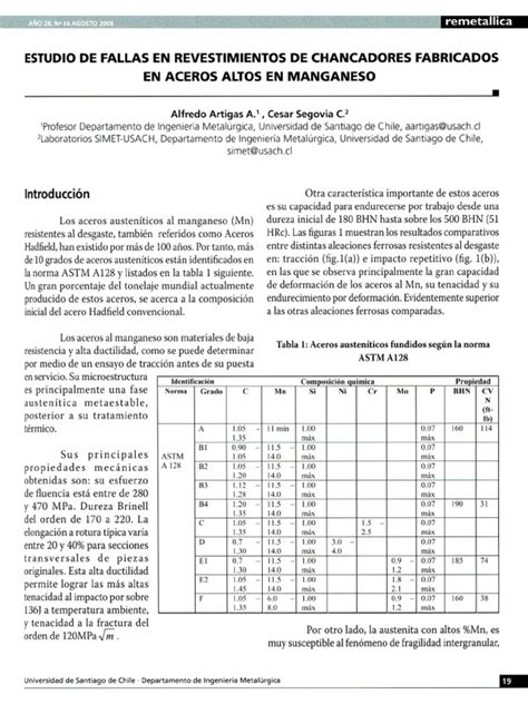 Pdf Estudio De Fallas En Revestimientos De Chancadores Fabricados En