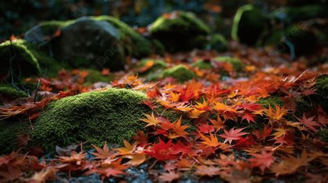 Moss And Leaves On A Ground In The Autumn Background Beautiful Scenery