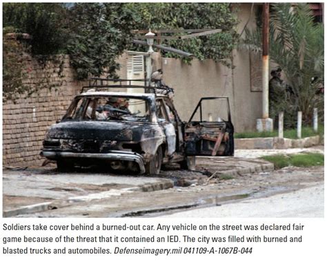 Soldiers Take Cover Behind A Burned Out Car In Fallujah In 2020