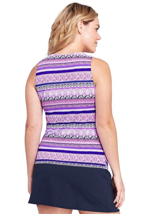 Lands End Plus Size 16w Bombay Stripe High Neck Tankini Swim Top Nwt