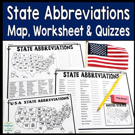 State Abbreviations Maps Worksheet And Quiz Test With 2 Difficulty