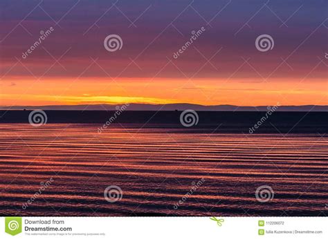Beautiful Red Sunset Over The Lake With Mountain Stock Photo Image Of