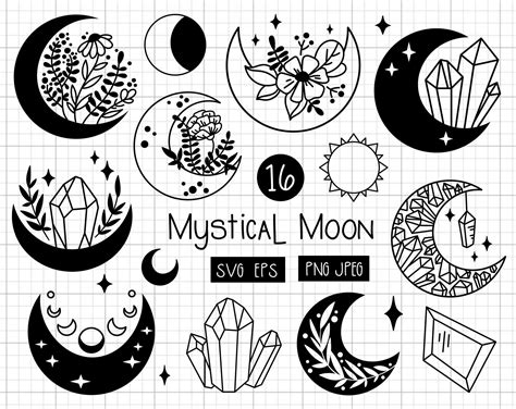 Floral Moon Svg Boho Crystal Moon Clipart 1263310 Floral Moon