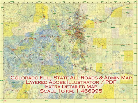 Map Colorado Us Adobe Illustrator Printable Vector Extra Detailed