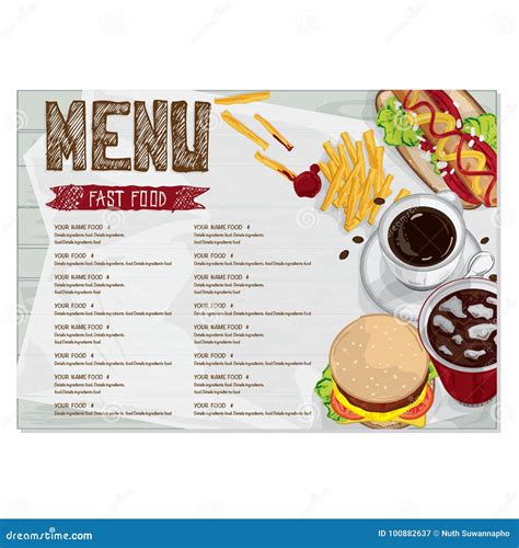 Menu Food Restaurant Template Design Hand Drawing Graphic Stock Vector