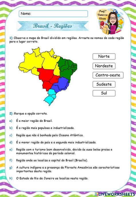 Brasil Regiões Worksheet Interactive Activities Online Workouts