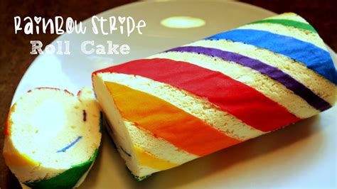 How To Make A Rainbow Stripe Roll Cake Youtube