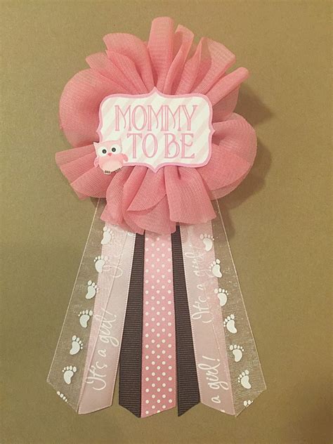 Pink Owl Baby Shower Pin Mommy To Be Pin Flower Ribbon Pin