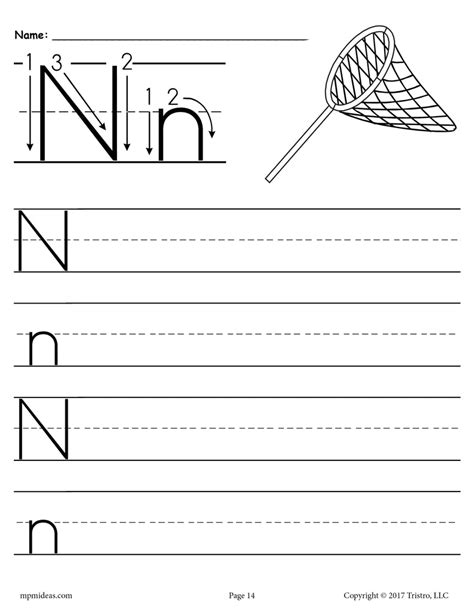 Free Printable Letter N Handwriting Worksheet Supplyme