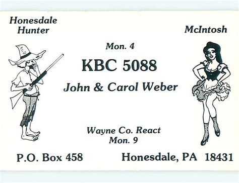 Risque Sexy Girl Qsl Ham Radio Card Honesdale Pennsylvania Pa T1358 United States