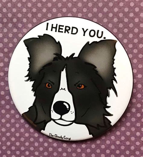 Border Collie Pin Button Funny Dog Badge I Herd You Etsy Funny Dog