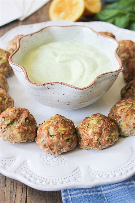 Spiced Turkey And Zucchini Meatballs With Basil Yogurt Sauce